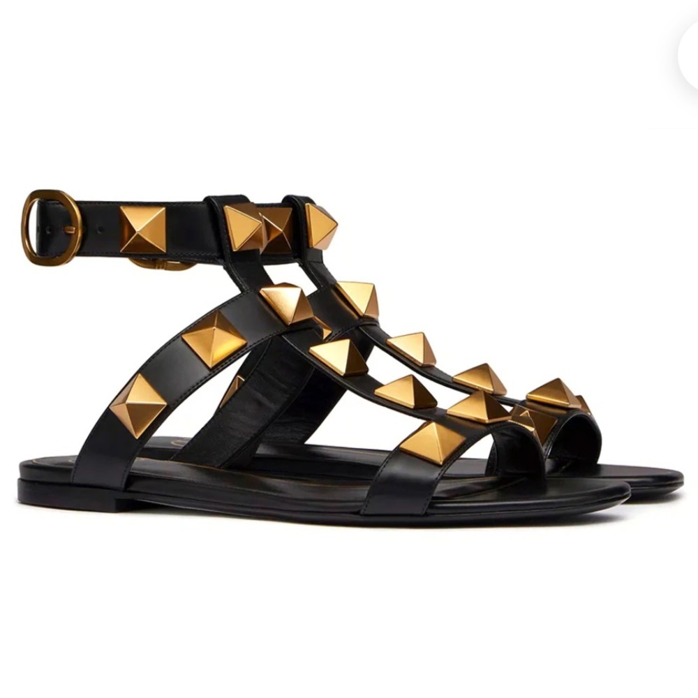 VALENTINO ROMAN STUD FLAT CALFSKIN SANDAL